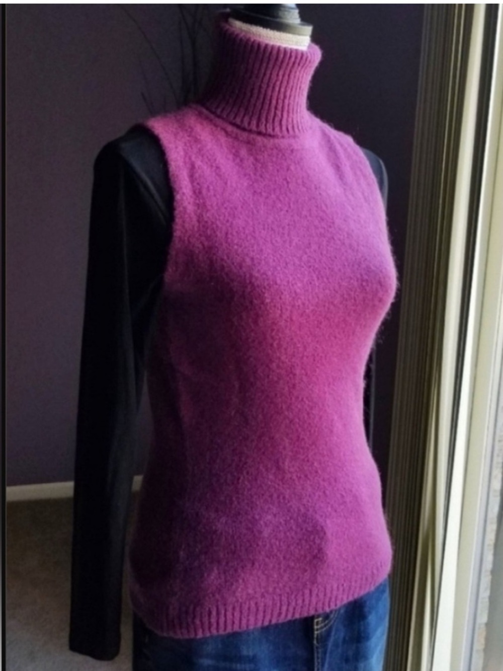 Magenta Purple Mohair Wool Sleeveless Turtleneck Sweater from Italy